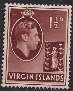 British Virgin Islands 1938 - 47 KGV1 1 1/2d Brown MM SG 112a ( E875 )