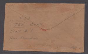 **CSA Cover SC# 9 Charlottesville, VA, 5/30/1863 Ten Cents Lt. Green Army Mail