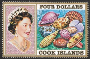 Cook Islands Scott 399 MNH $4 Queen Elizabeth II & Seashells issue of 1975, QEII