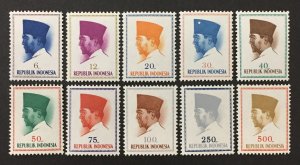 Indonesia 1964 #616-25, President Sukarno, MNH.