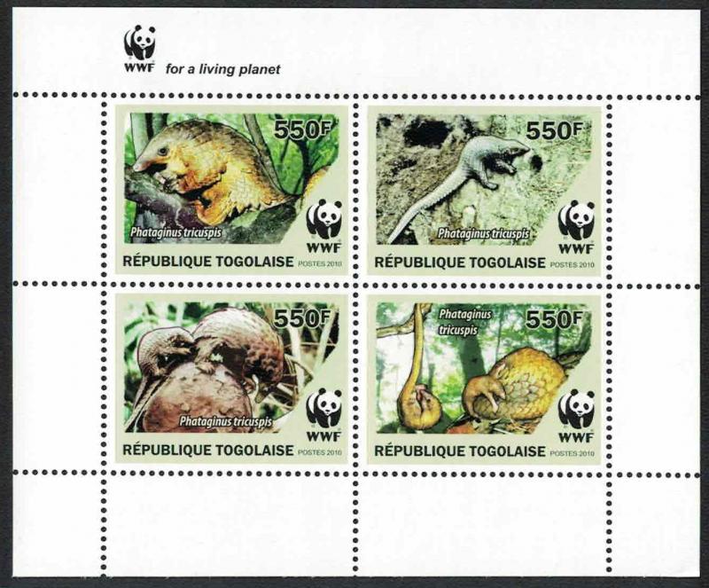 Togo WWF Three-cusped Pangolin block of 4v WWF Logo MI#3454-3457