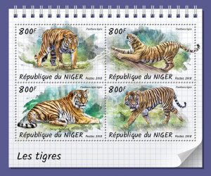 NIGER - 2018 - Tigers - Perf 4v Sheet - Mint Never Hinged