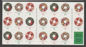 U.S. Scott Scott #3252c Christmas Wreaths - Mint NH Booklet Pane - Plate B333333