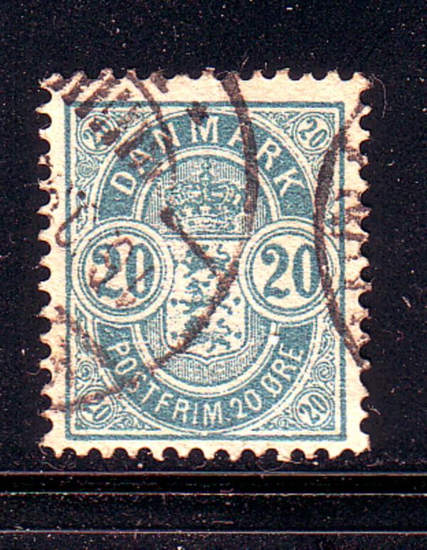 Denmark Sc 48 1895 20 ore blue Arms stamp used