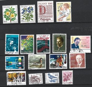 Iceland Used Lot of 17 different stamps  2018 CV $8.55