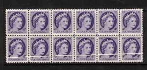 Canada #340 Very fine Never hinged Block Of Twelve Showing Strong Pre Print Fold