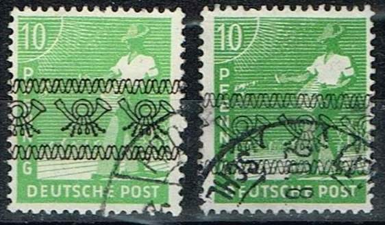 Germany 1948,Sc.#603 used. Posthorn Ribbon Overprint, colour a+b, cv.€80