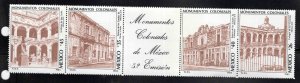 MEXICO Scott 1427a  MNH** Monuments Strip with label at center