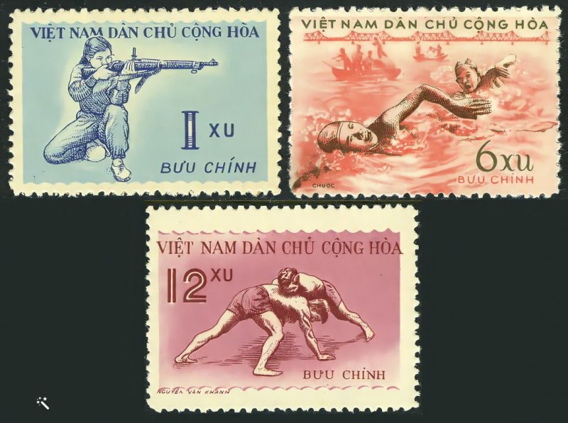 Viet Nam 1959 Sc#102/104 SPORTS SHOOTING SWIMMING WRESTLING Set (3) MNH