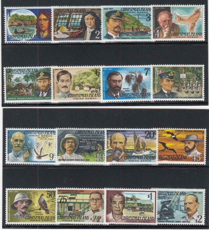 CHRISTMAS ISLAND (MM374) # 69-84 VF-MNH VARc,$  1972-73 FAMOUS VISITOR STAMPS