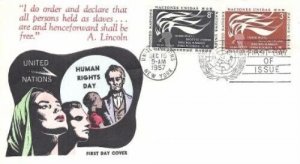 UN #57/58 - HUMAN RIGHTS DAY FDC - Overseas Mailers