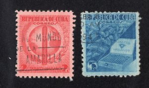 Cuba 1939 2c red & 5c bright ultra Cigar Issue, Scott 357-358 used, value = 55c