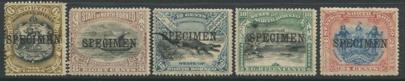 North Borneo 1895 SG 101s, 102s, 106s, 108s, & 109s SPECIMEN overprints