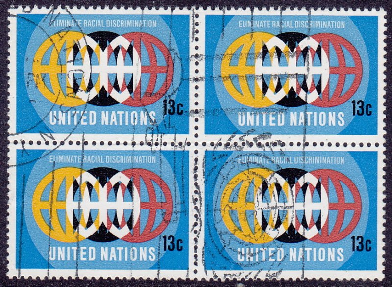 United Nations - 1971 - Scott #221 - used block of 4 - Racial Discrimination