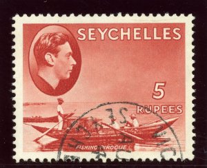 Seychelles 1938 KGVI 5r red (CH) very fine used. SG 149. Sc 148