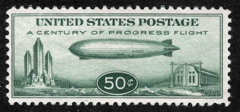 US Sc C18 Green Chicago Zeppelin 50¢ MNH Original Gum Airmail *Lot RL