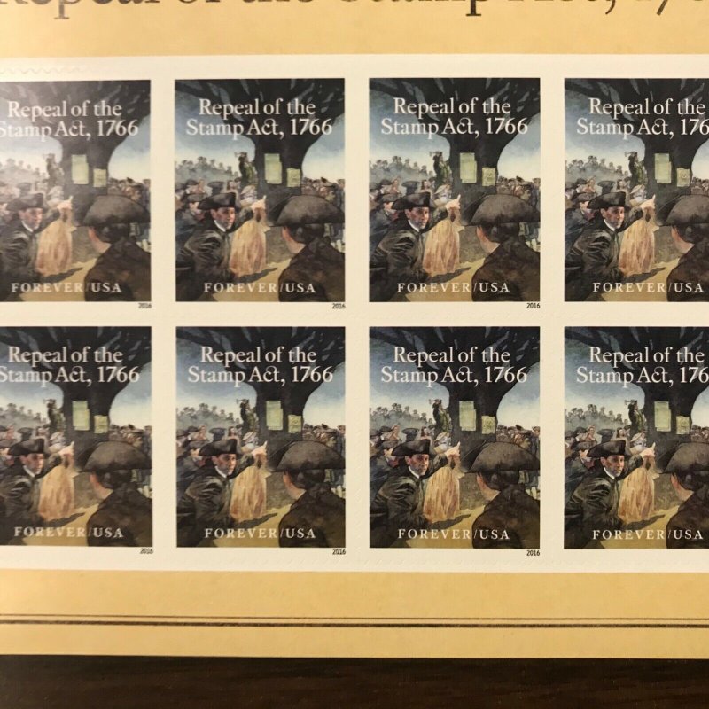 5064   Repeal of Stamp Act, 1766   MNH Forever sheet of 10    FV $5.50   In 2016