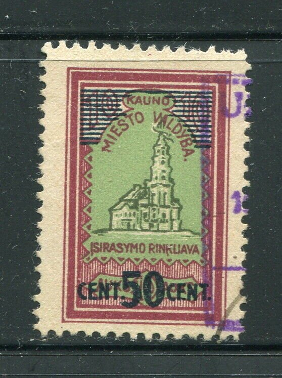 x83 - LITHUANIA Kaunas 1920s Municipal REVENUE Stamp. SURCHARGED. Scarce! Fiscal