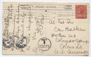 1911 South Australia postcard Adelaide to USA postage due [Y7408]