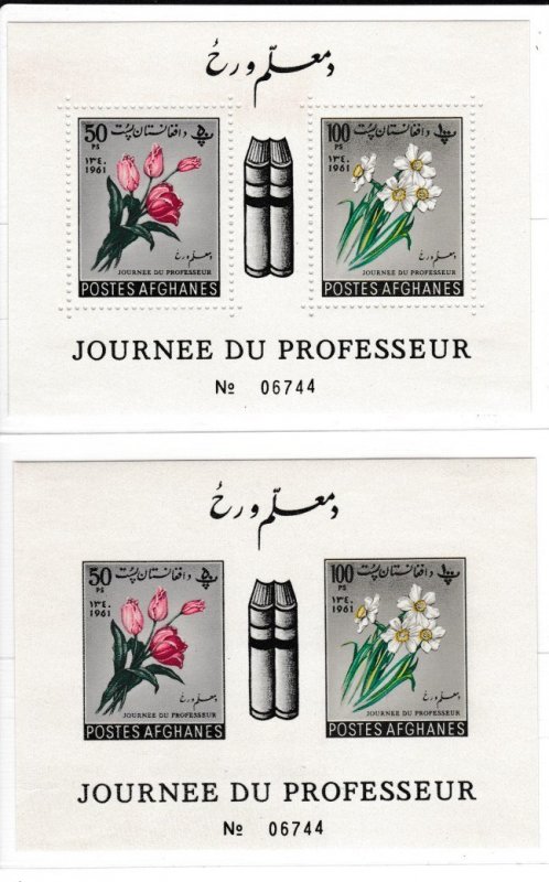 Afghanistan # 548, Teachers Day, Perf & Imperf Souvenir Sheets, Hinged, 1/3 cat.