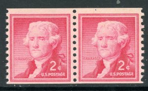 USA 1954 Washington 2¢ Coil Pair  Perf 10 Scott # 1055 MNH W839