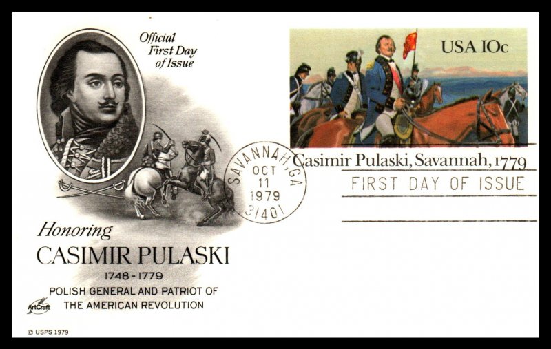 US UX79 Casimir Pulaski Artcraft U/A FDC Postal Card