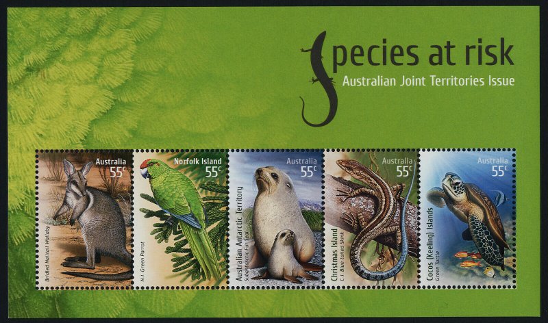 Australia 3131 MNH Endangered Species, Wallaby, Green Parrot, Fur Seal, Turtle