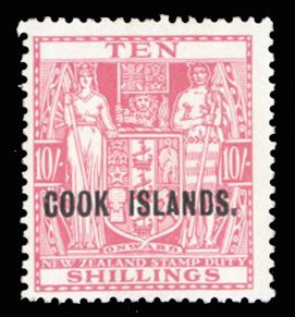 Cook Islands #126 Cat$50+ (for hinged), 1951 10sh deep red, never hinged, lig...