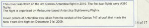 Aviation –  747 flight to Antarctica 2010 Valentines Day see scans 