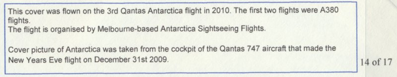 Aviation –  747 flight to Antarctica 2010 Valentines Day see scans 