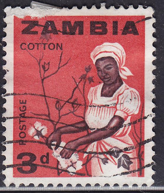 Zambia 7 USED 1964 Woman Picking Cotton