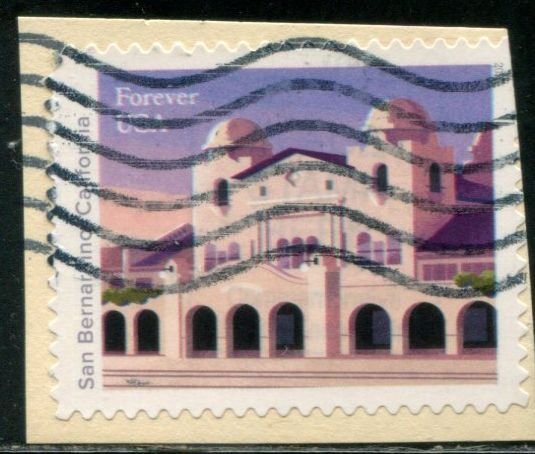 5760 US (63c) Railroad Stations - Santa Fe Station SA, used on paper