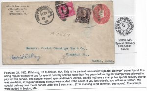 Pittsburgh, Pa to Boston, MA 1902 Special Delivery 2c PSE & 2c & ... (52423)