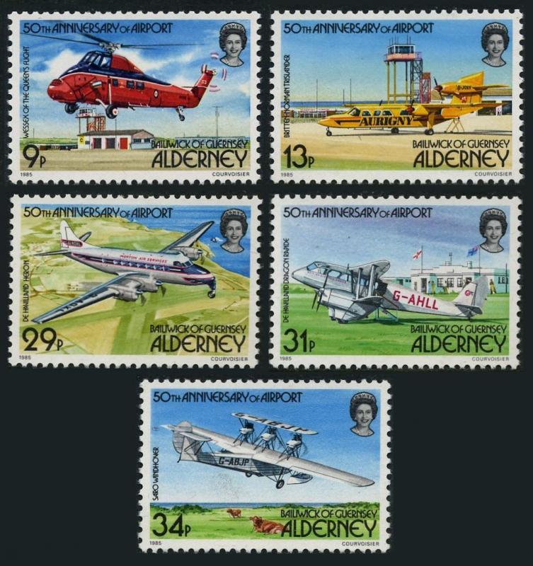 Alderney 18-22, Mnh.michel 18-22. Airport-50, 1985.Aircraft, Hélicoptère