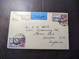 1935 British Singapore Straits Settlements Airmail Cover to London England