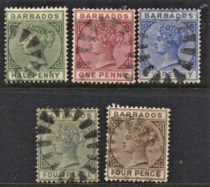 STAMP STATION PERTH - Barbados #60,61,62,64,65 QV Definitive Used Wmk.2 CV$15.00