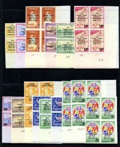 Tonga 1967 set complete in blocks of four superb MNH. SG 216-217 & O26-O28.