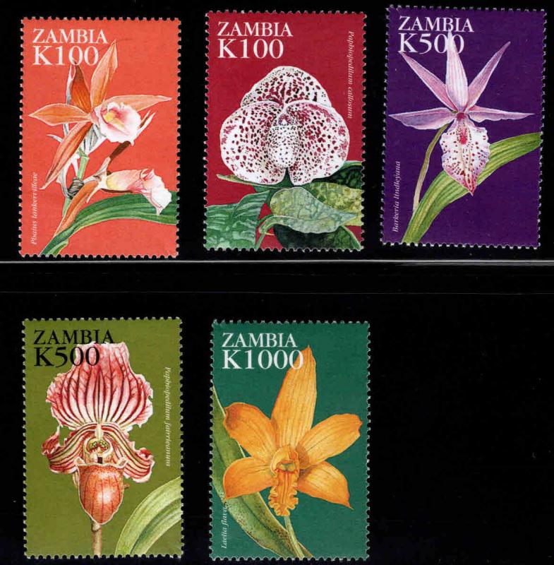 Zambia Scott 756-760 MNH** 1998 Flower, Orchid stamps short set 5/6 stamps