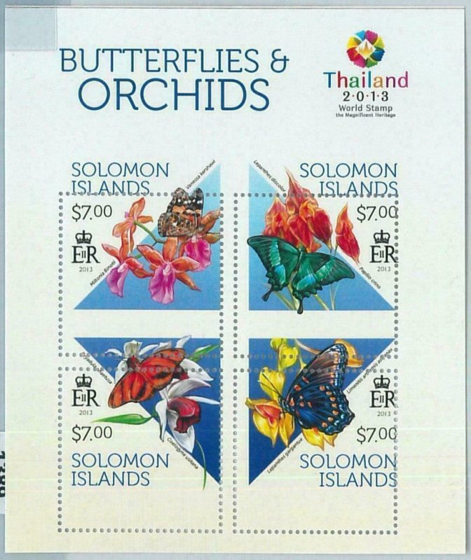 1388 - SOLOMON ISLANDS - ERROR 2013 MISSPERF SHEET: Butterflies, Orchids Insects