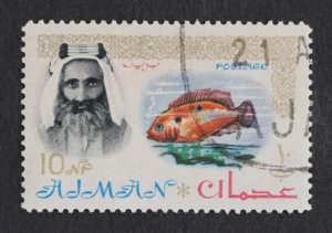 Ajman  # 15    Sheik Rashid and Jewelfish Date Issued 1964-09-07 gold & multi