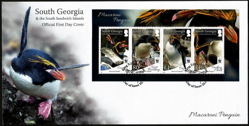 South Georgia 2017 FDC WWF Macaroni Penguin Minisheet Cover Stamps