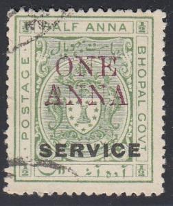 Bhopal #o26 Official Stamp. Service Ovpt. and Surcharge in Violet, 1935. HM