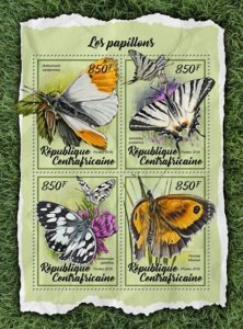 Central Africa - 2017 Butterflies - 4 Stamp Sheet - CA18008a