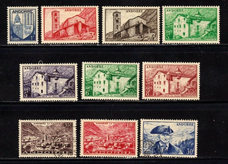 Andorra (Fr.) stamps #114 - 123, mint & used, complete set, 1949-51, SCV $80.00 