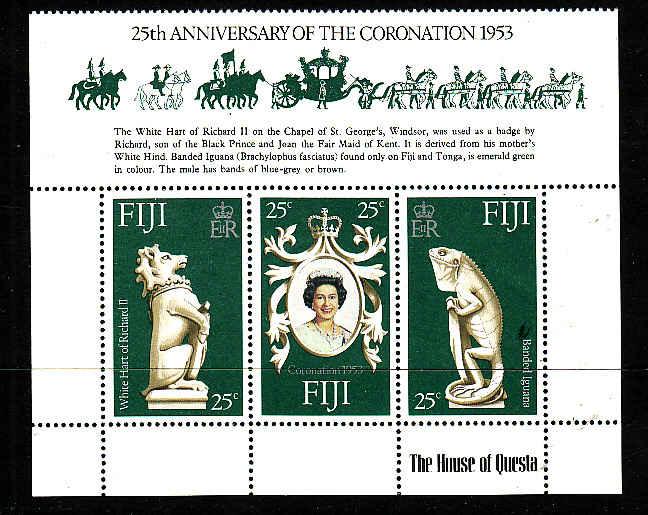 D3-Fiji-Scott#384a,b,c-unused NH sheet-Royalty-QEII 25th-Cor