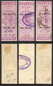 Ceylon Foreign Bill BF50 1r on 2r25 purple 1st 2nd and 3rd Exchange