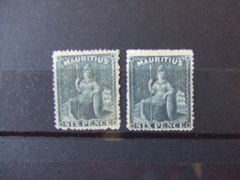 Mauritius 6d slate SG54 MNG x2 #2