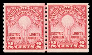 Scott 656 1929 2c Edison Coil Issue Mint Joint Line Pair VF OG NH Cat $110