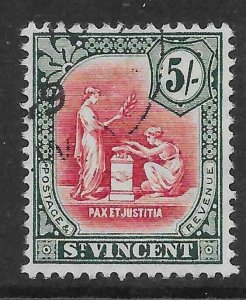 ST.VINCENT SG119 1913 5/= CARMINE & MYRTLE USED