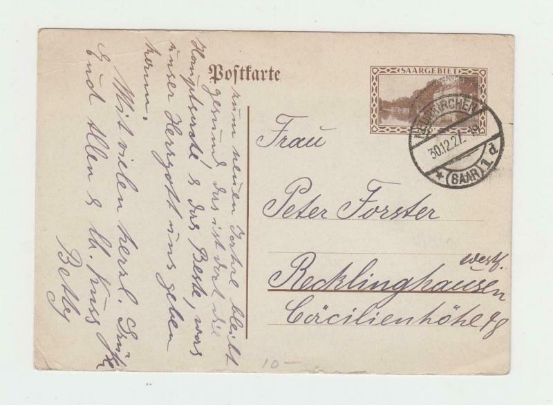 SAAR 1927, 40c CARD HUENKIRSCHEN-RECKLINGHAUSE  (SEE BELOW)